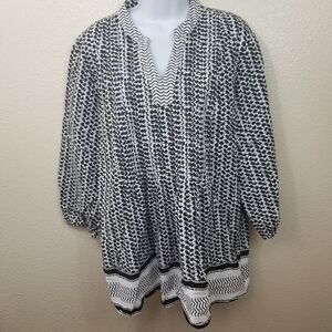 Style&Co Tunic Top Black White Cotton Large (2602)